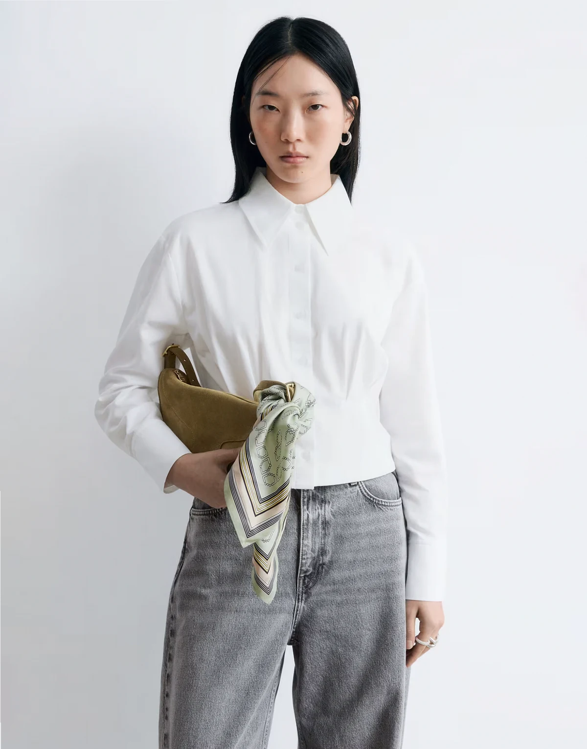 cotton rich shirt with tailored waist detailing in white