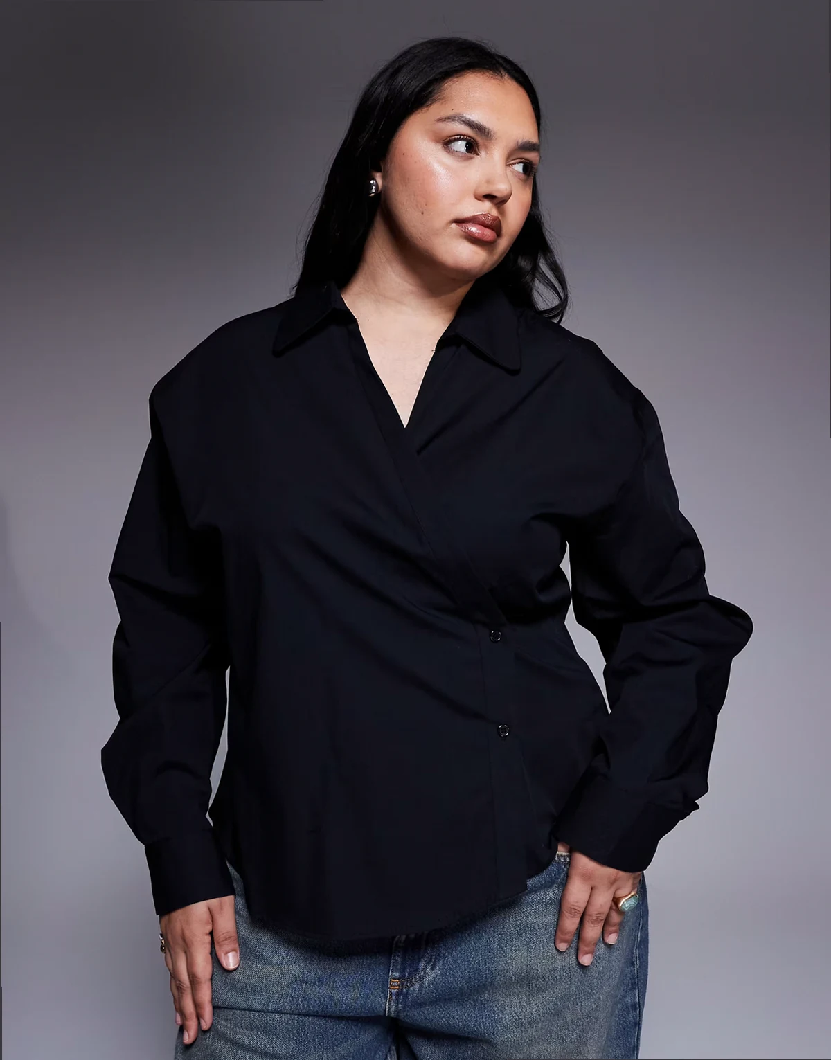 ASOS DESIGN Curve wrap shirt with cocoon sleeves in black