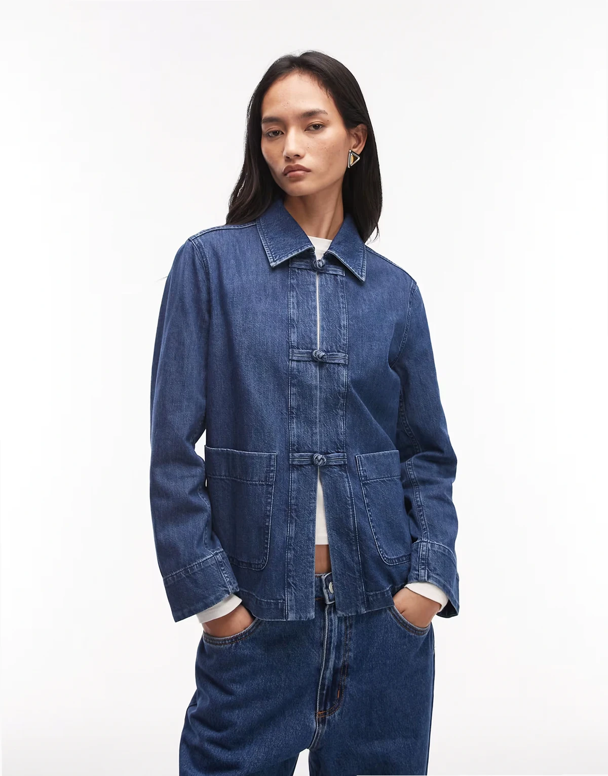 clean utility denim overshirt in dark blue wash