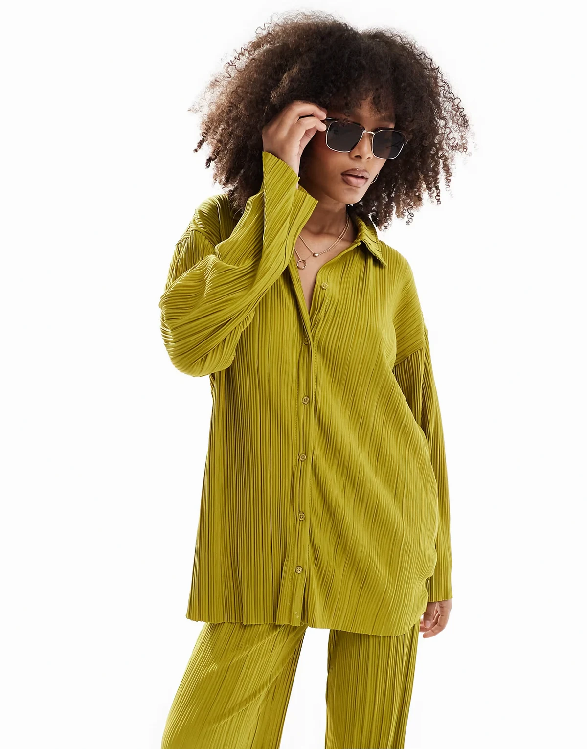 – Zielona plisowana koszula – Część zestawu – Tylko w ASOS