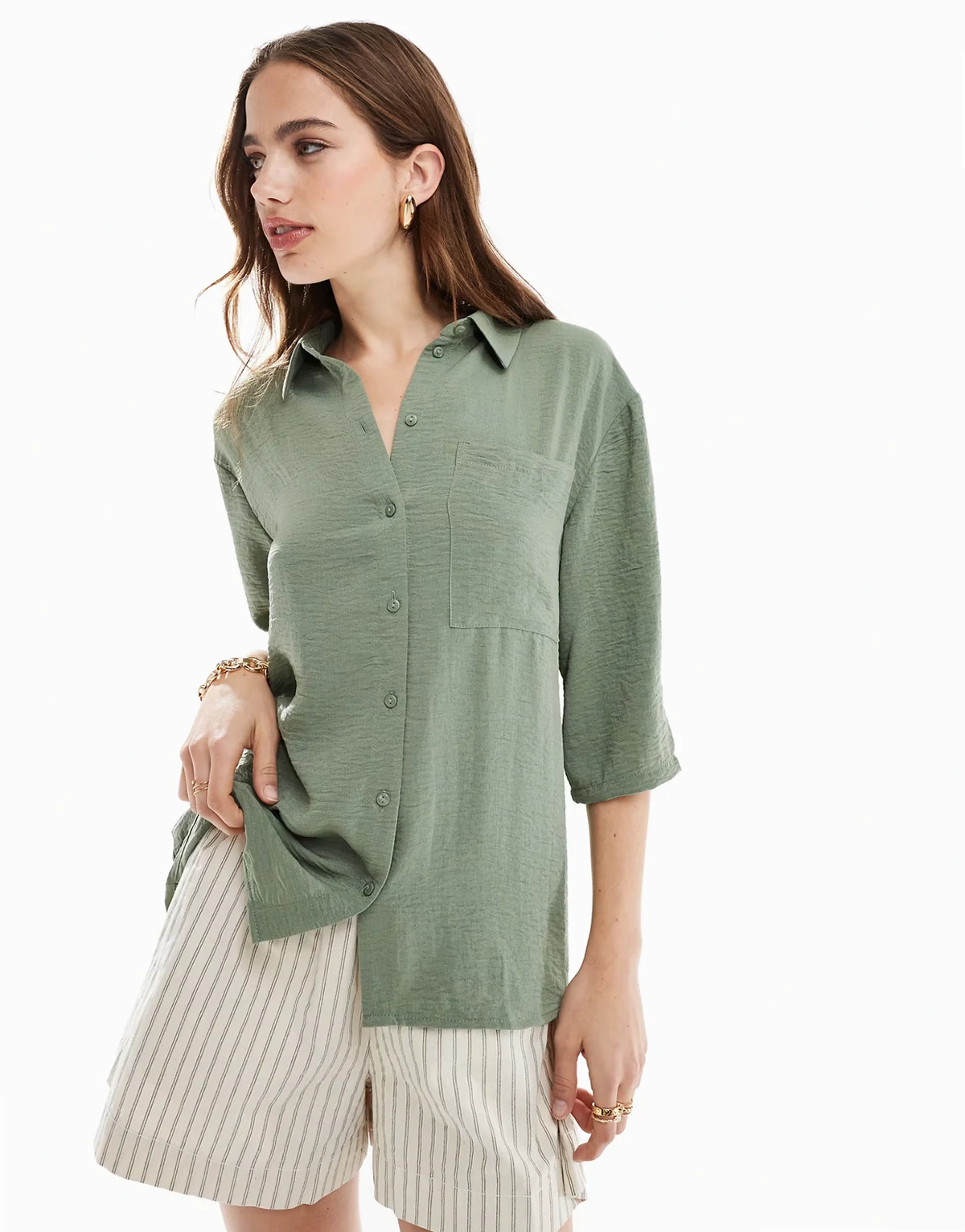 – Hemd in Khaki mit 3/4-Ärmeln