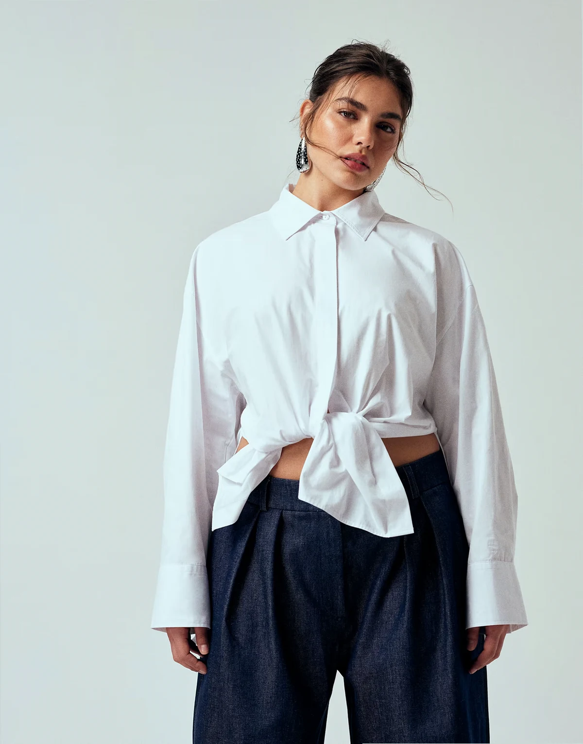 Curve oversized tie front shirt in white