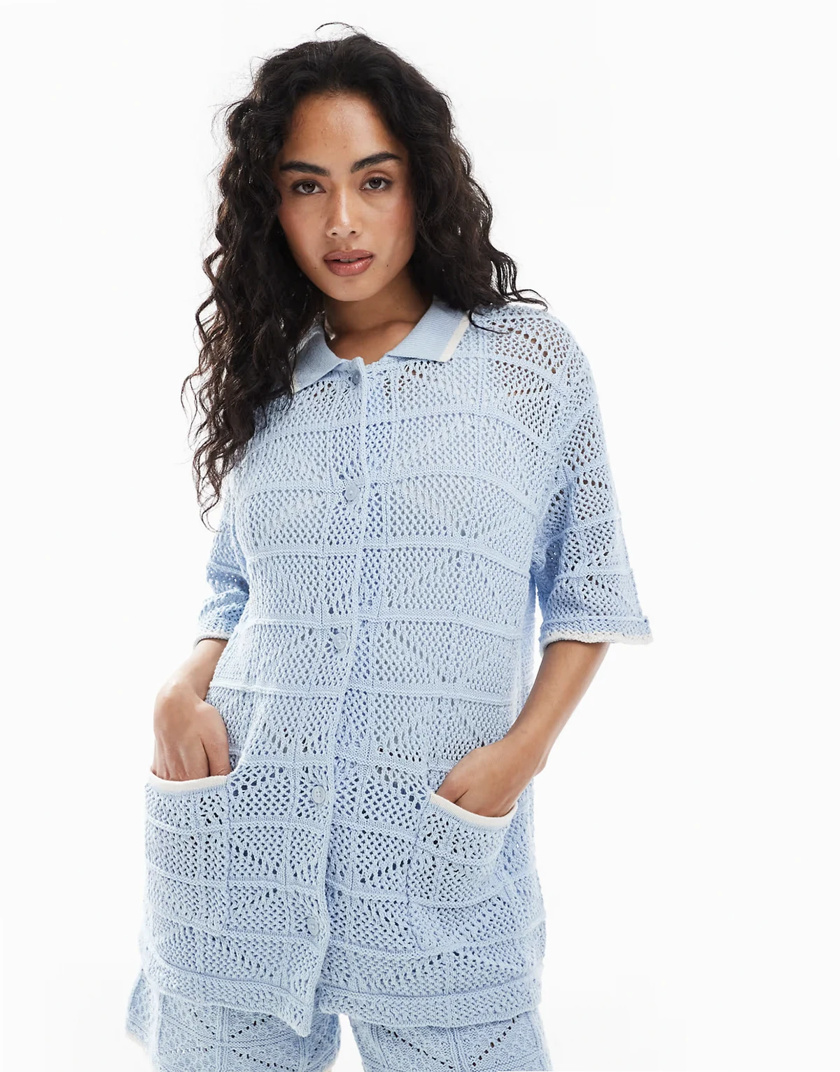 crochet shirt in blue - part of a set