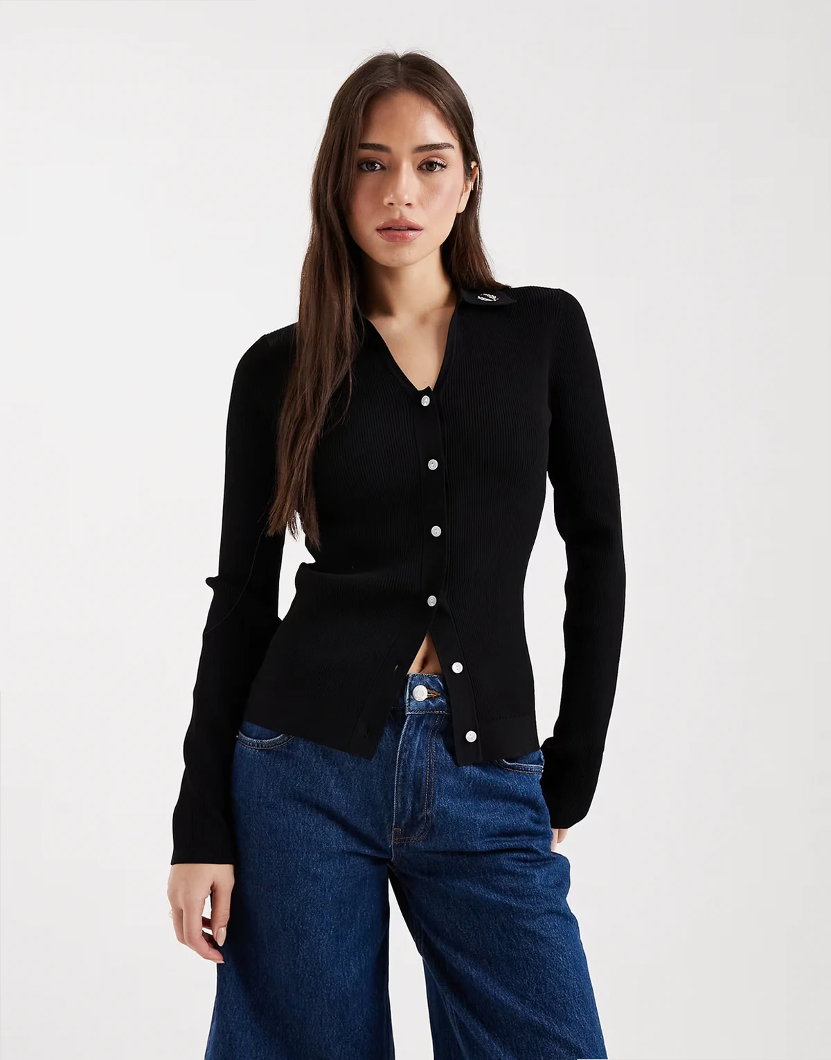 rib knit shirt in black