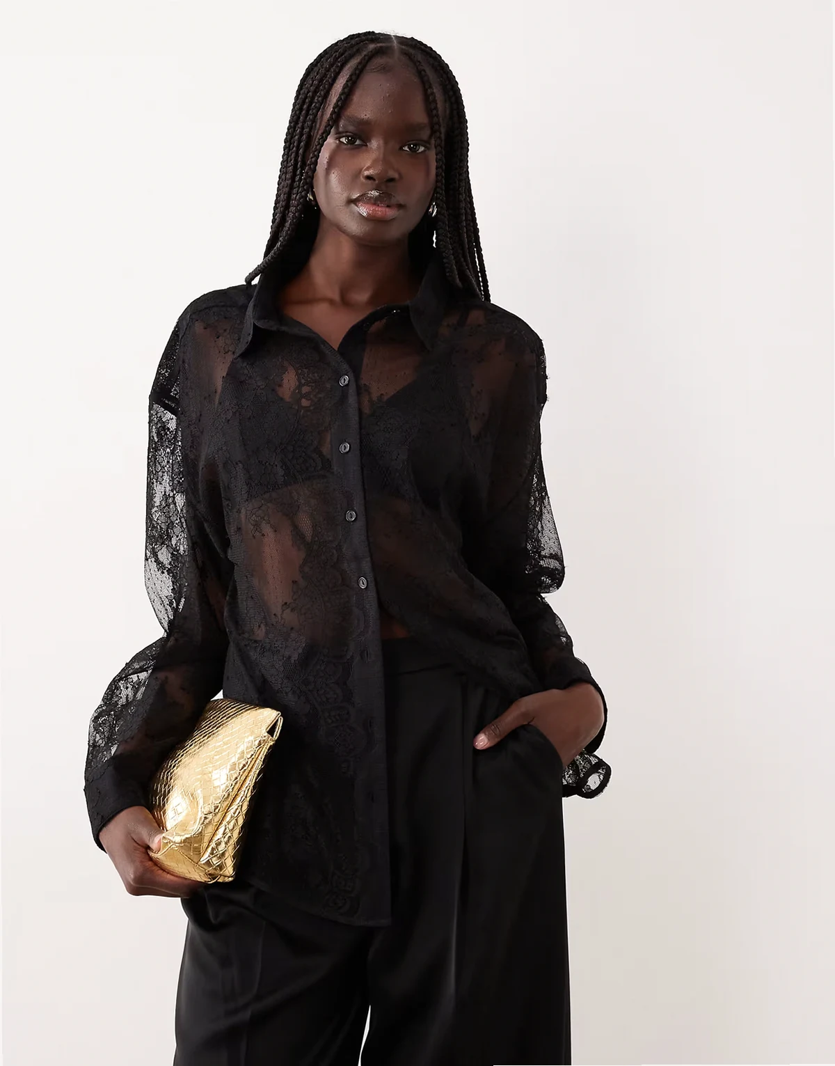 Aleida oversized lace shirt in black - part of a set