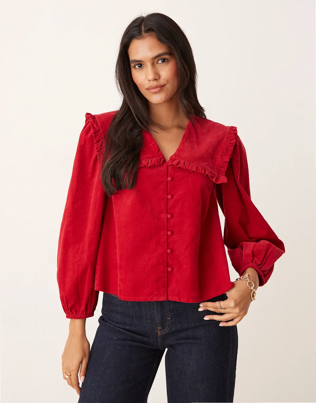 Eloise collared smock blouse in red