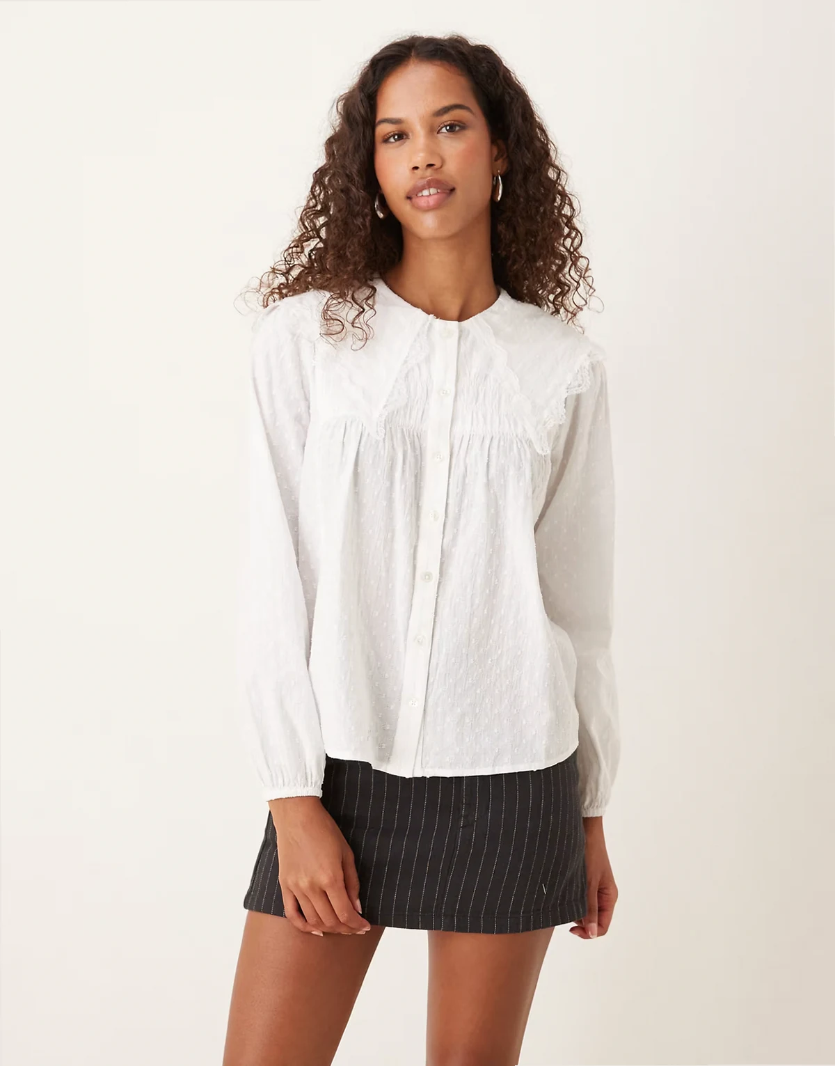 Augusta button up blouse with oversized collar in ivory