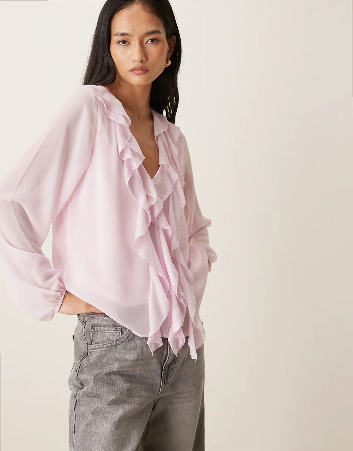 ruffle frill woven blouse in cherry blossom pink