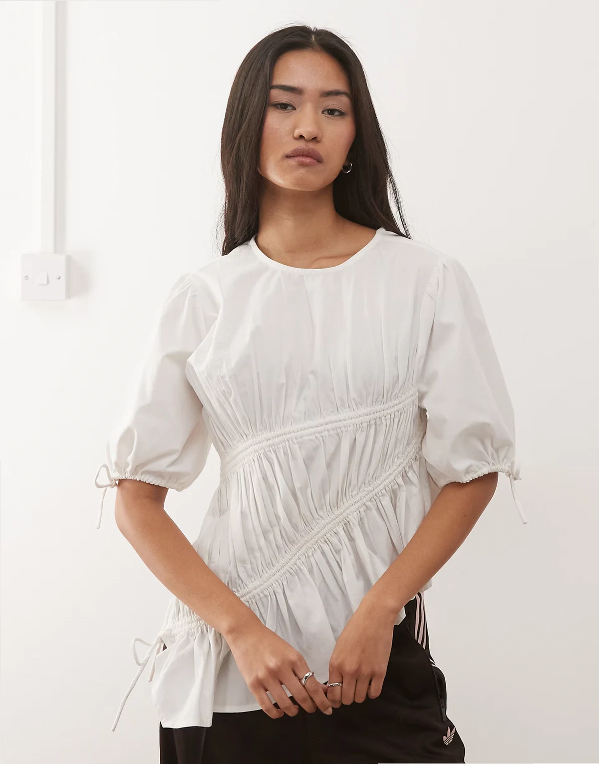 channel detail blouse in white