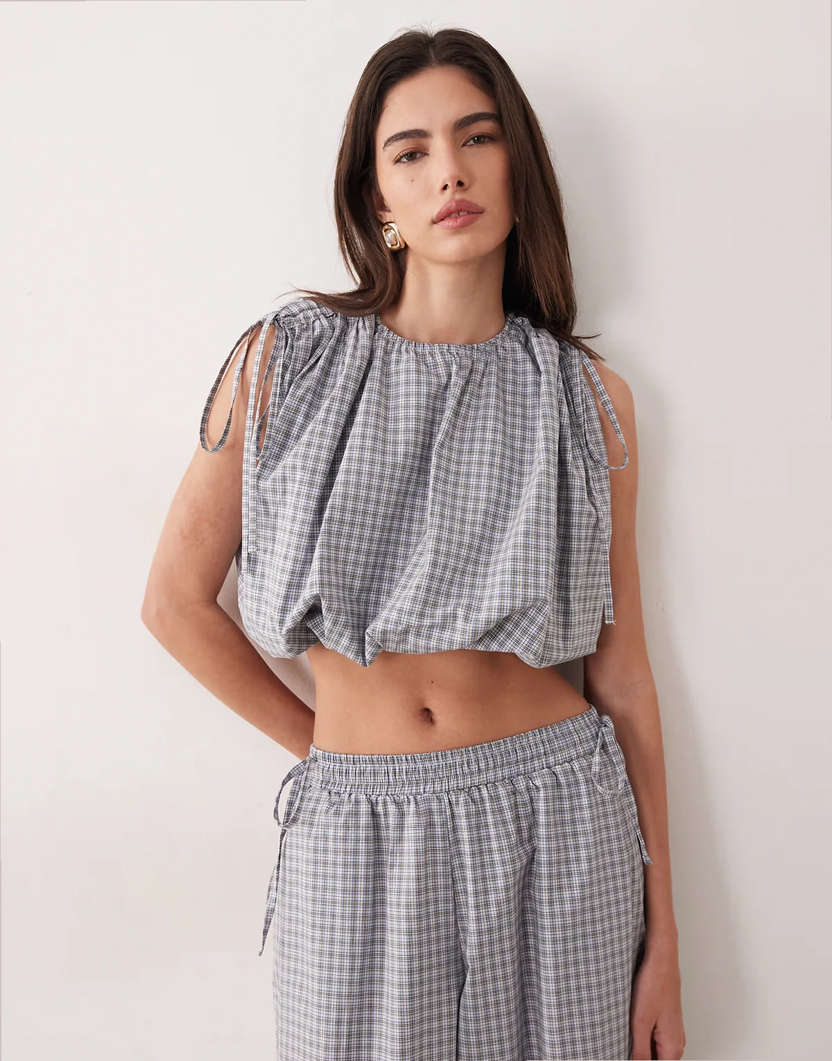 bubble hem cropped top in gingham - part of a set
