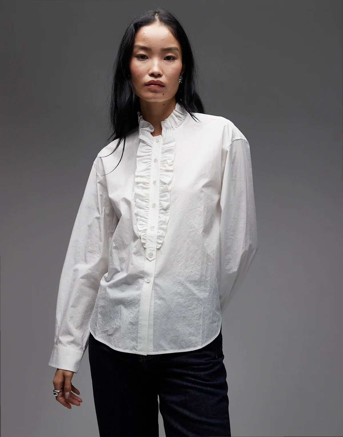 pure cotton frill detailing long sleeve blouse in off white