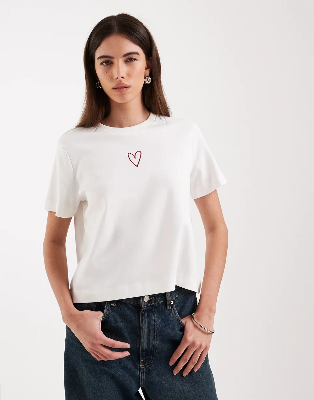 boxy tee with heart graphic in white