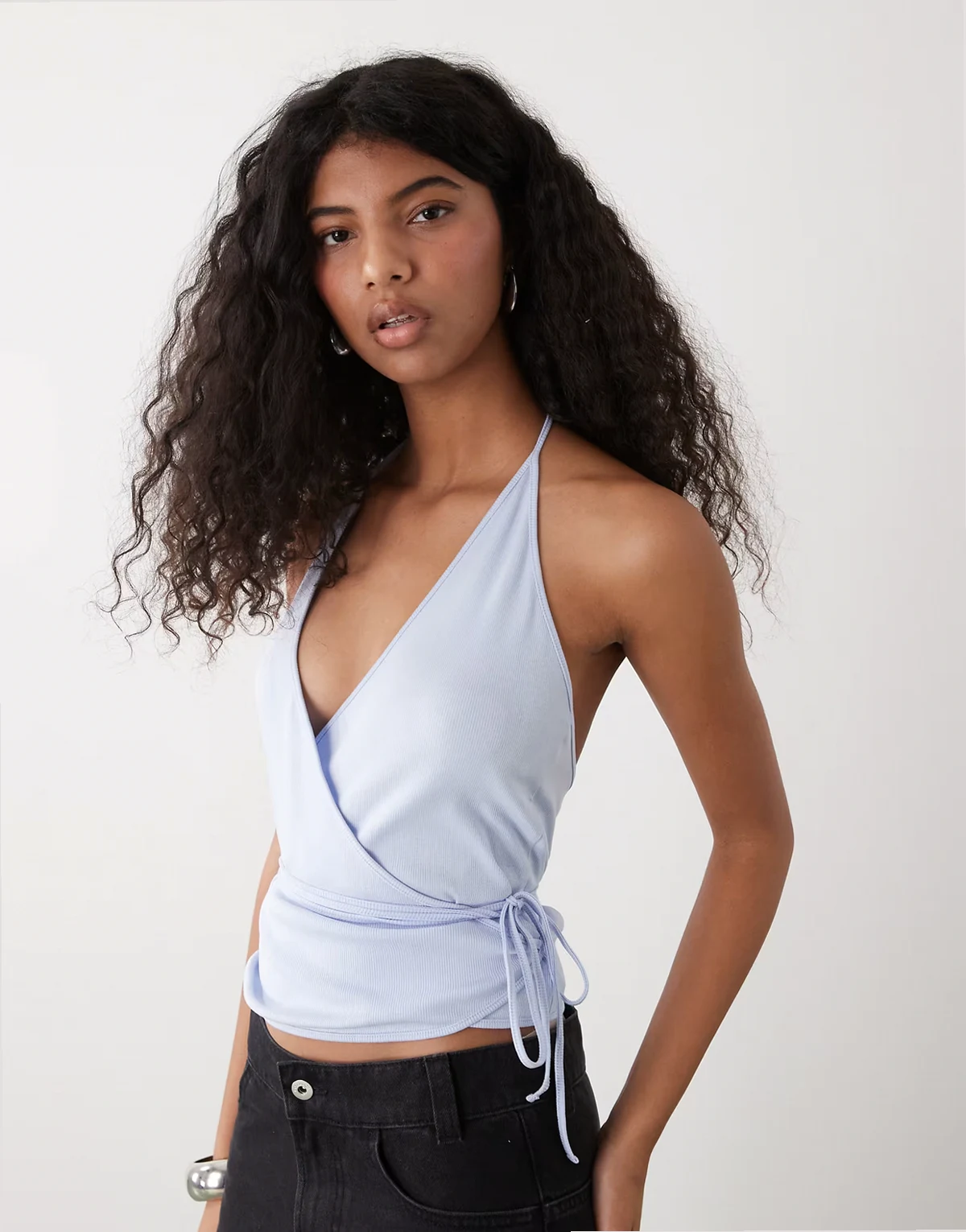 halter wrap top in baby blue