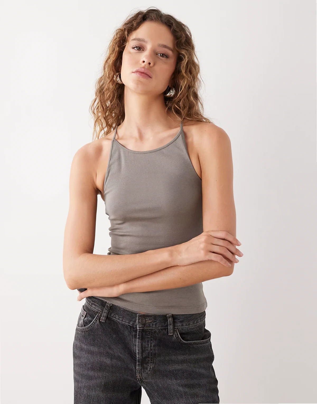 – Slim-Fit-Trägertop in Grau mit Ringerrücken