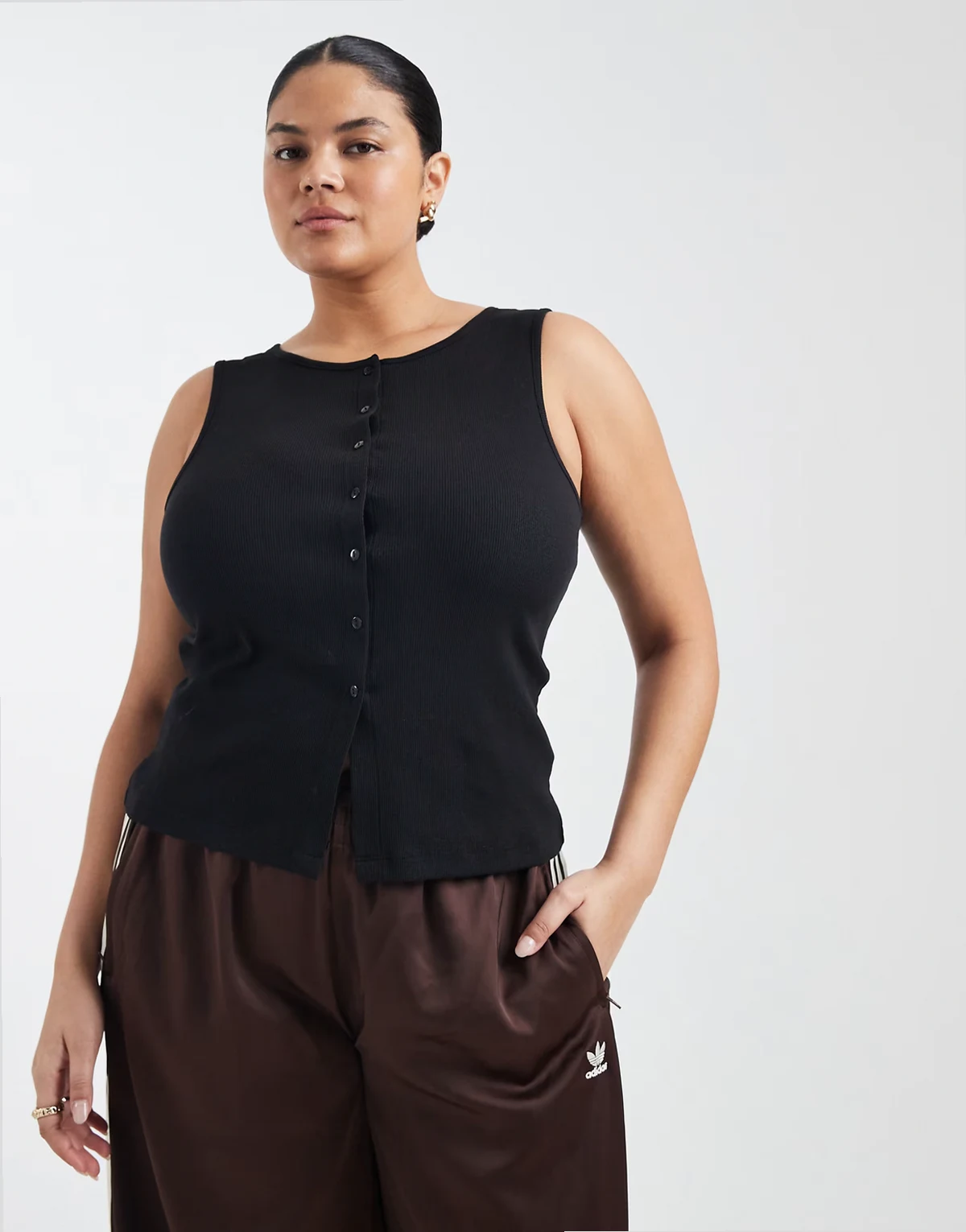 Brave Soul Curve button down vest in black