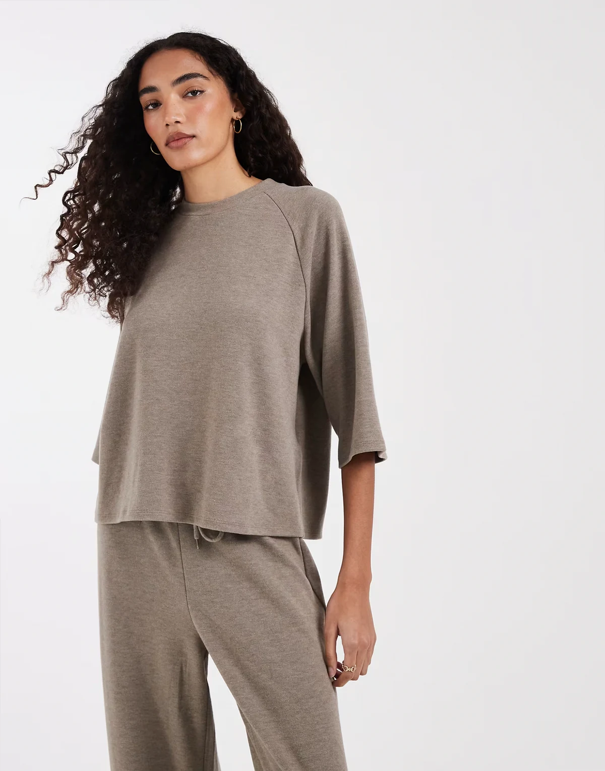 soft texture boxy T-shirt in light brown - part of a set