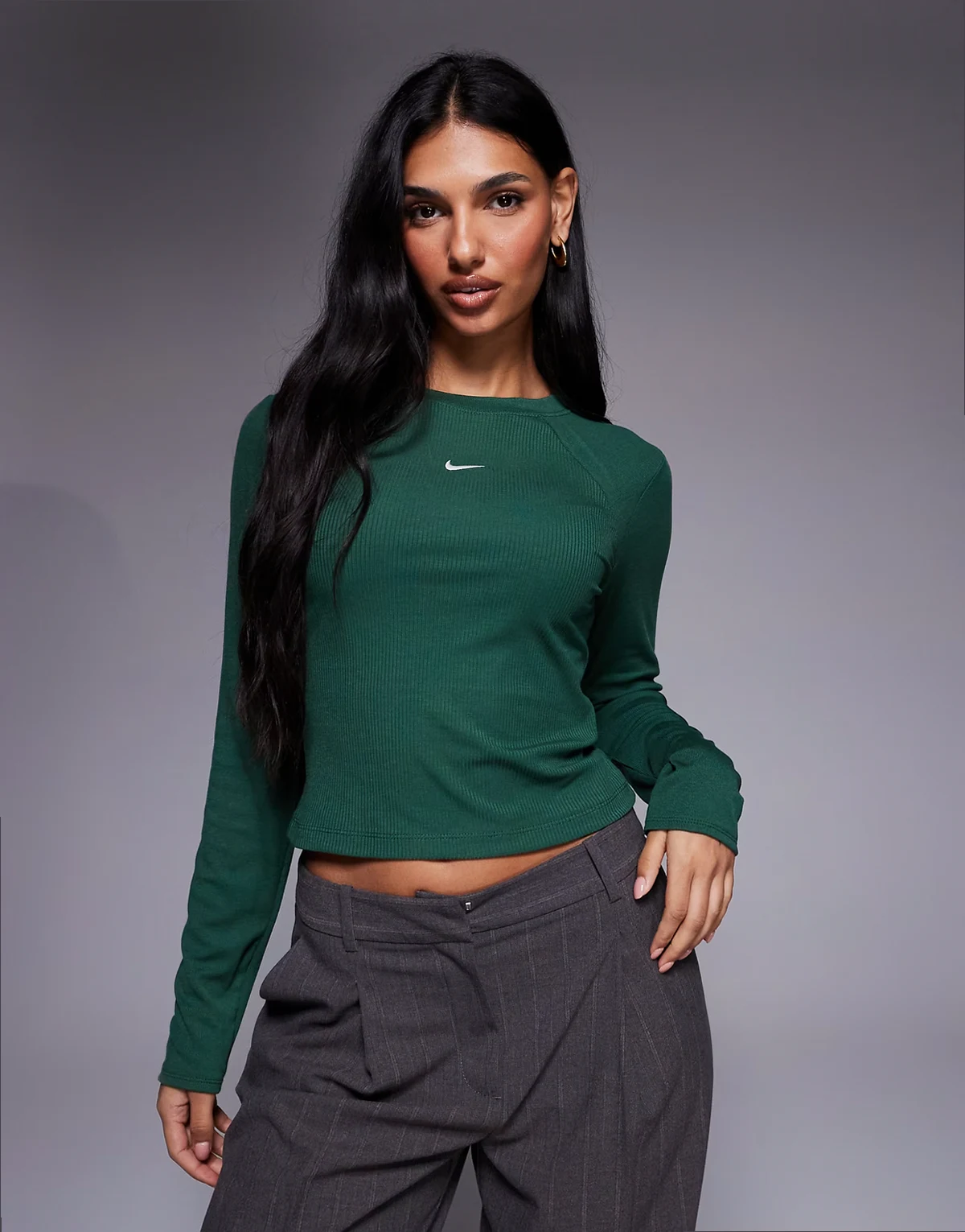 Chill rib knit long sleeve top in green