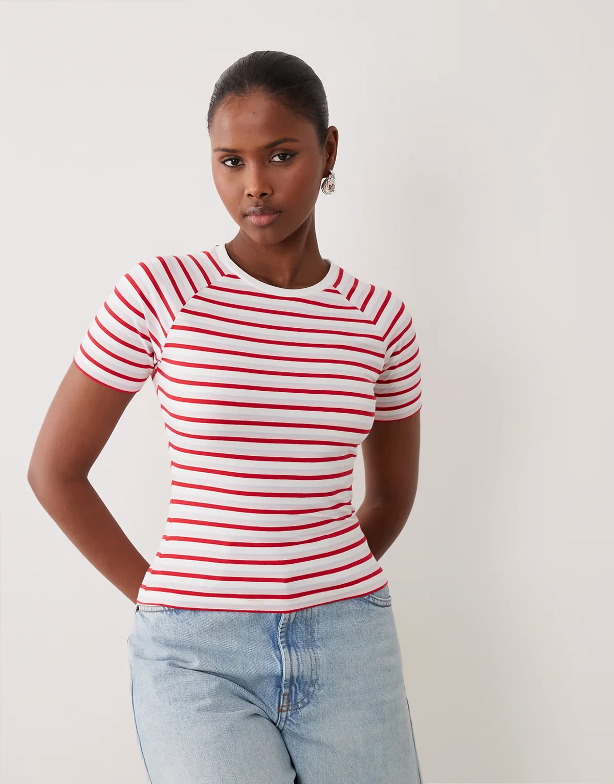 Exclusive cotton-rich baby tee in red & blue stripe