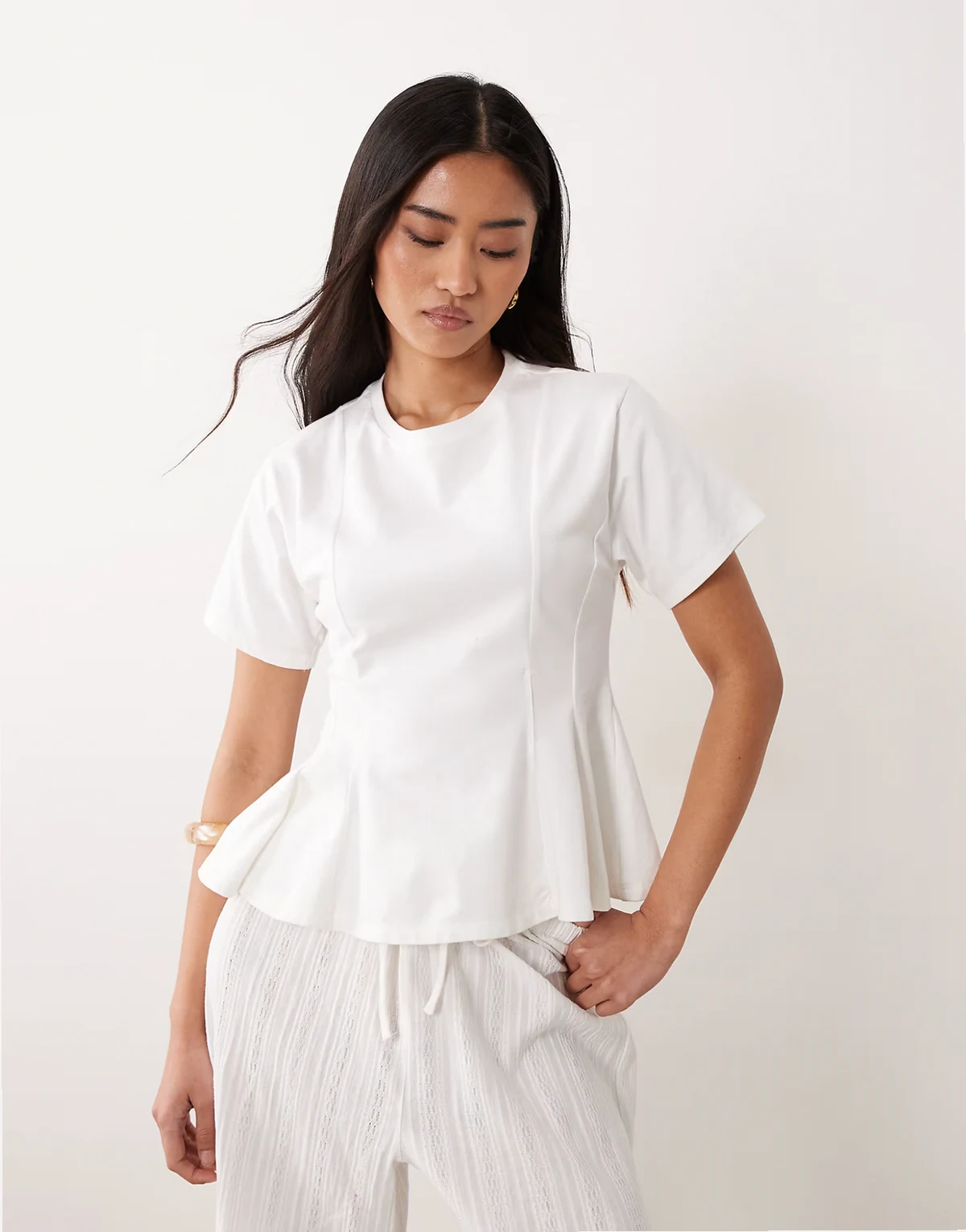 peplum hem detail tee in white