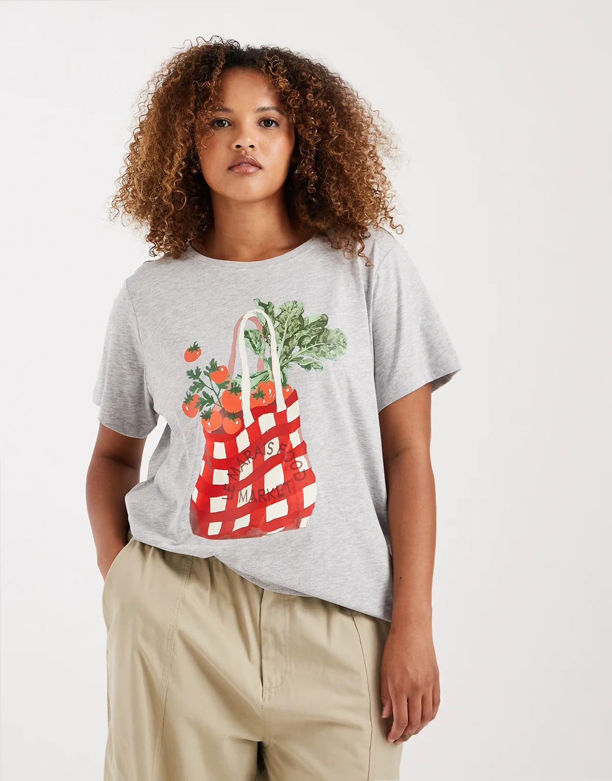 – T-Shirt in Hellgrau mit Tomaten-Grafikprint