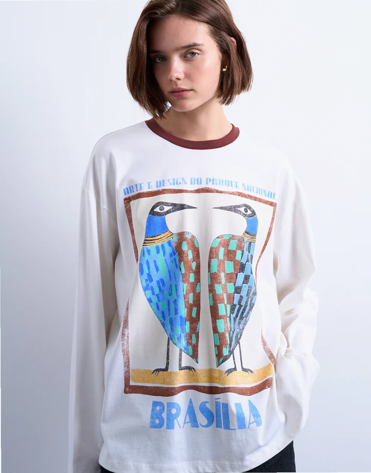 graphic Brasilia contrast ringer skater tee in white