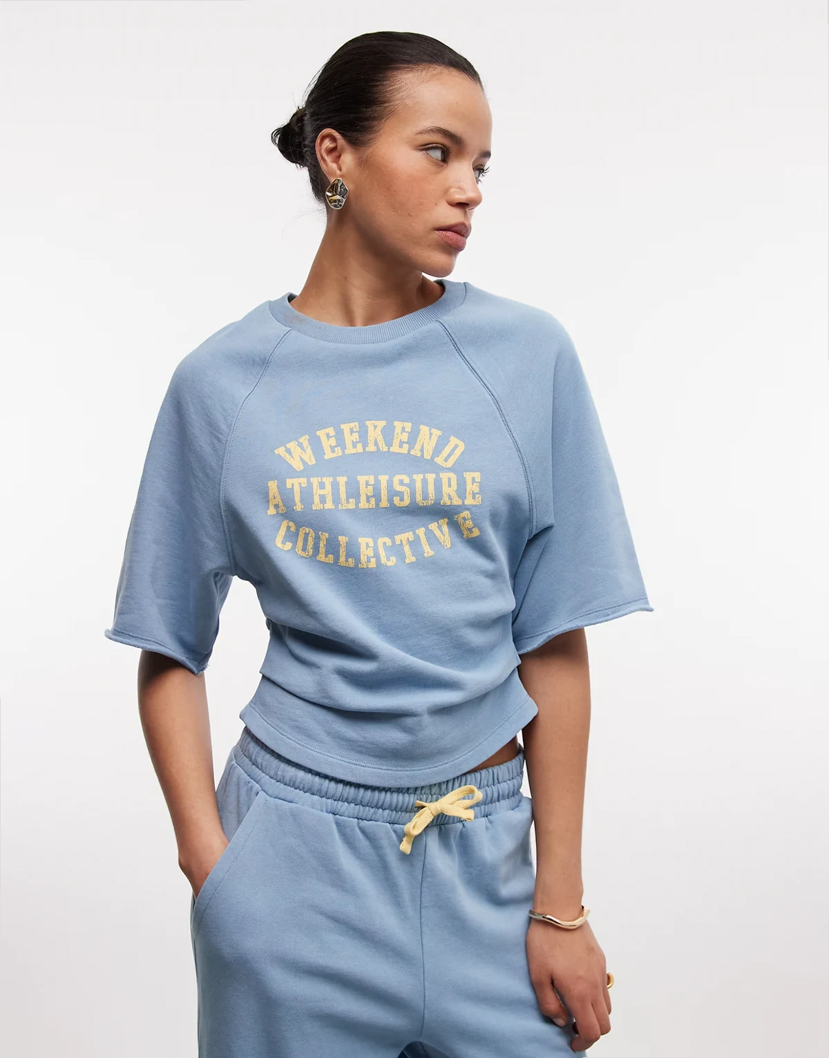 Weekend Collective corset T-shirt with Athleisure graphic in washed blue - part of a set