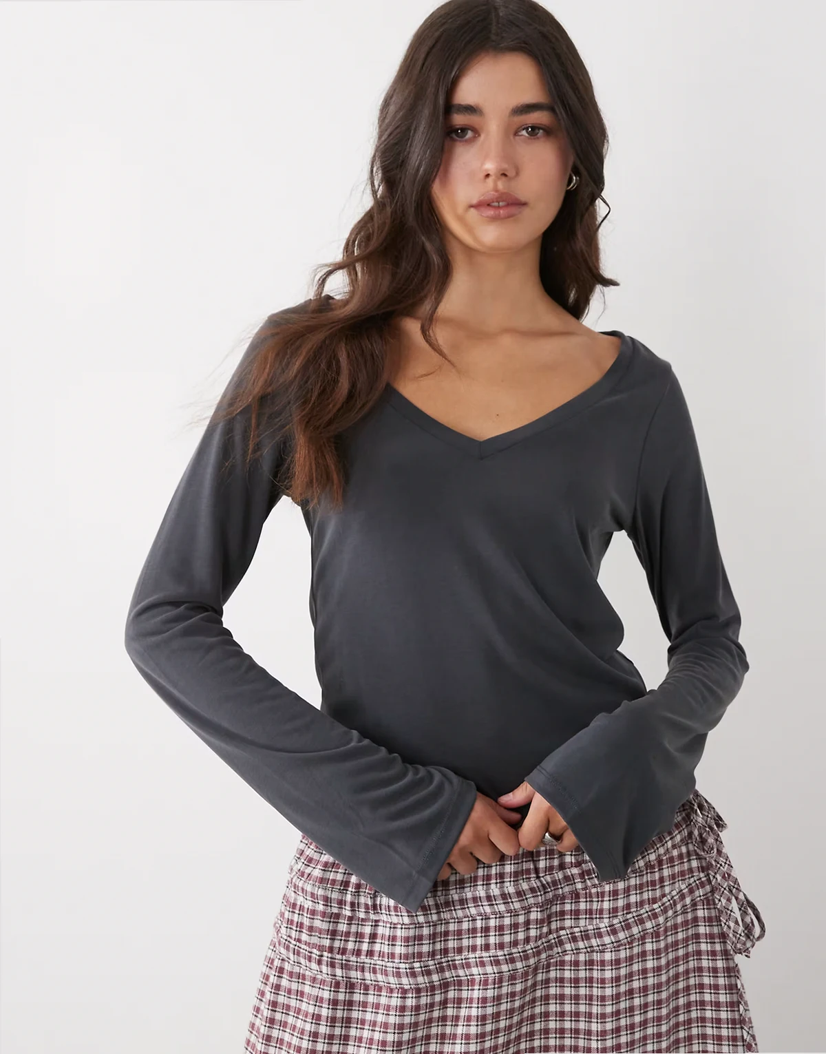 soft touch v-neck top in black - part of a set