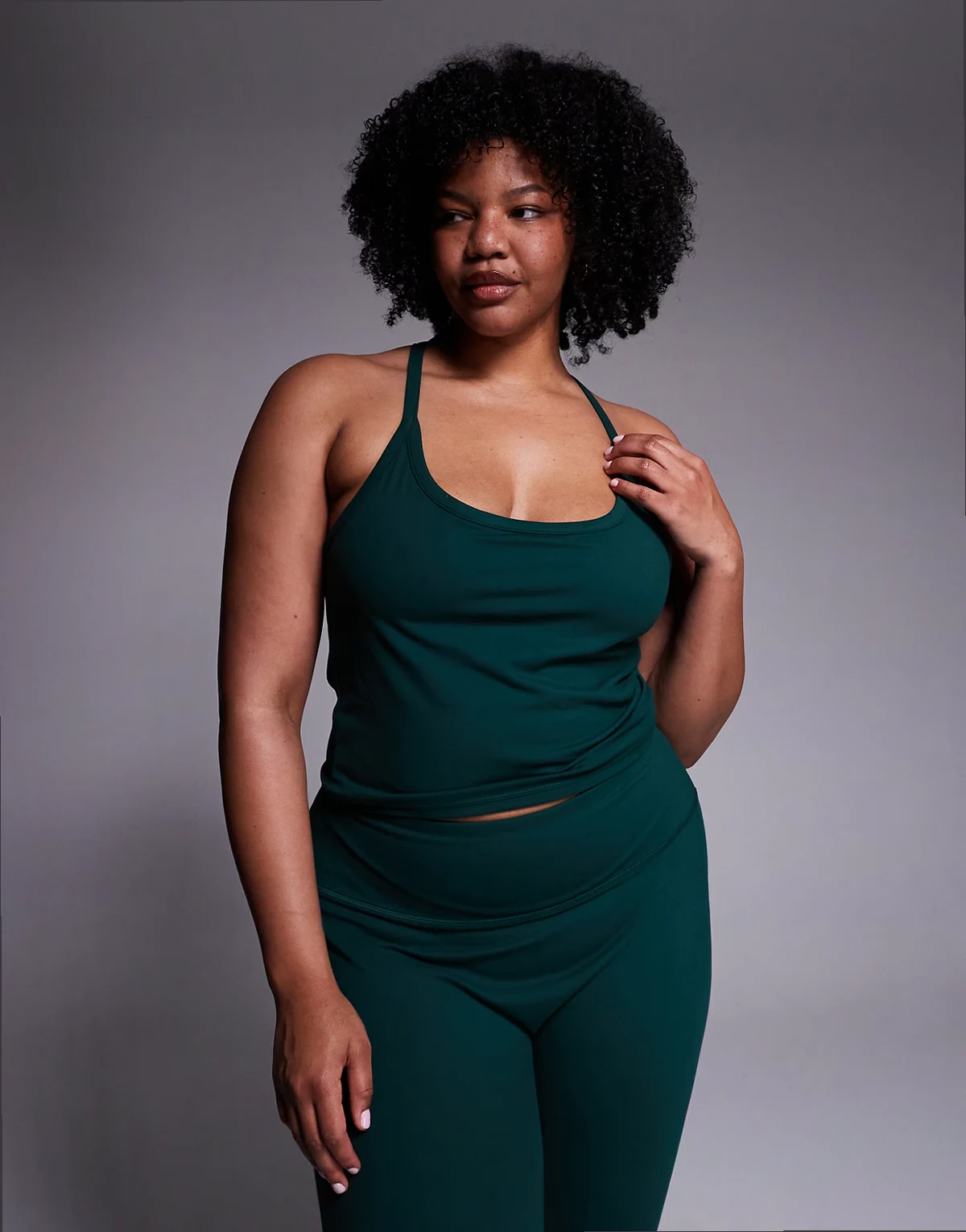 Curve Icon soft touch yoga cami with inner bra and adjustable straps in evergreen