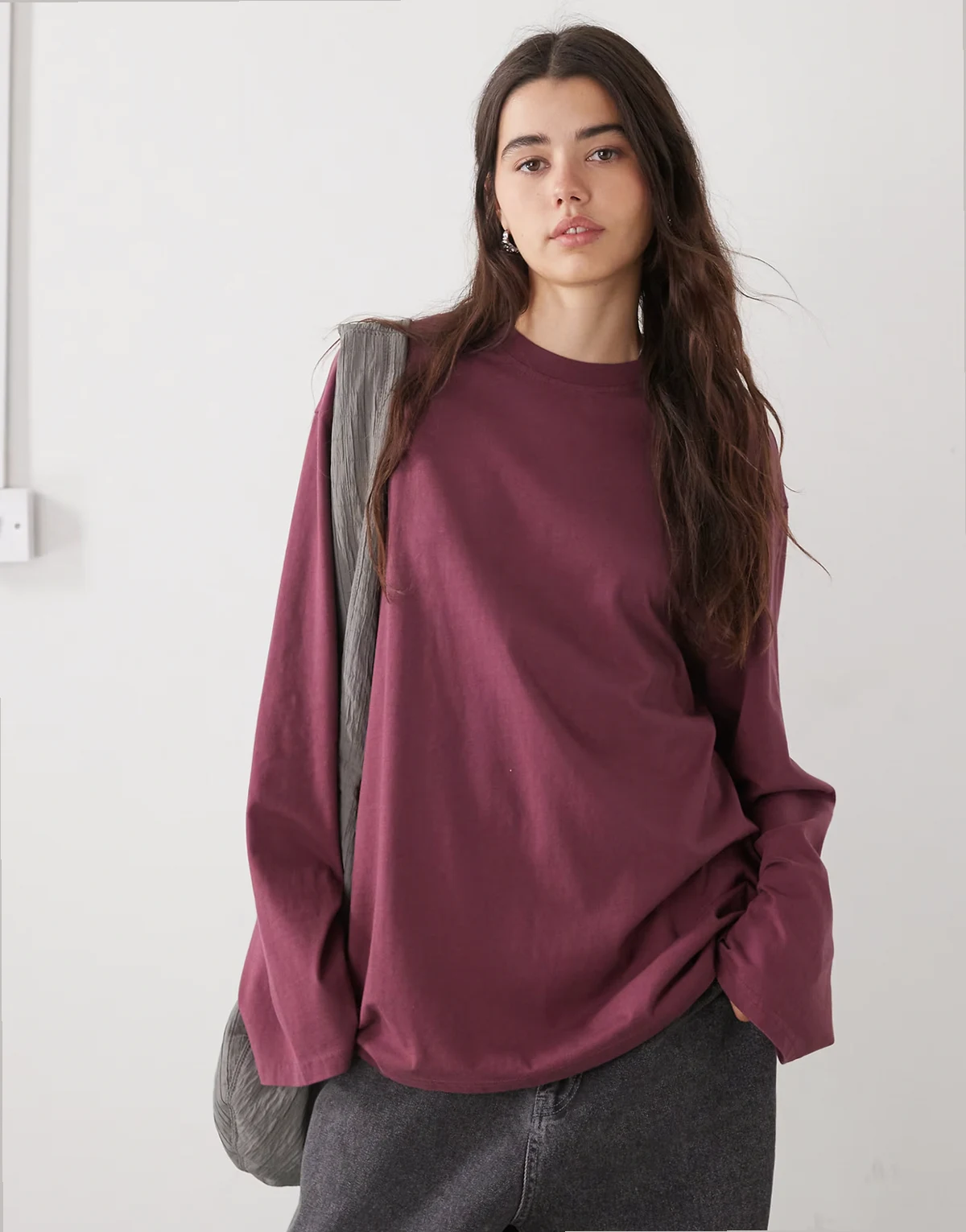 oversized long sleeve t-shirt in burgundy