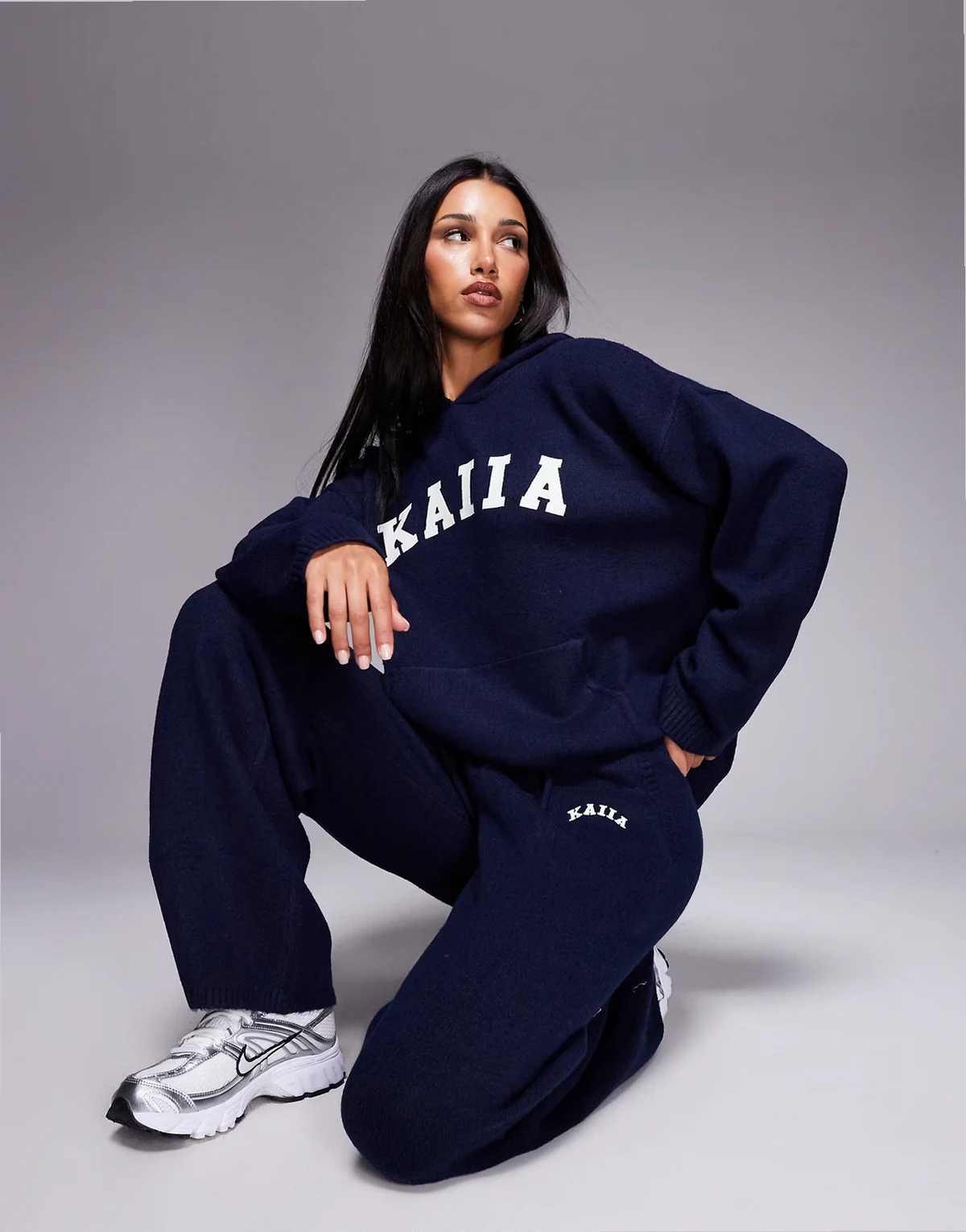 knit embroidered logo hoodie in navy - part of a set