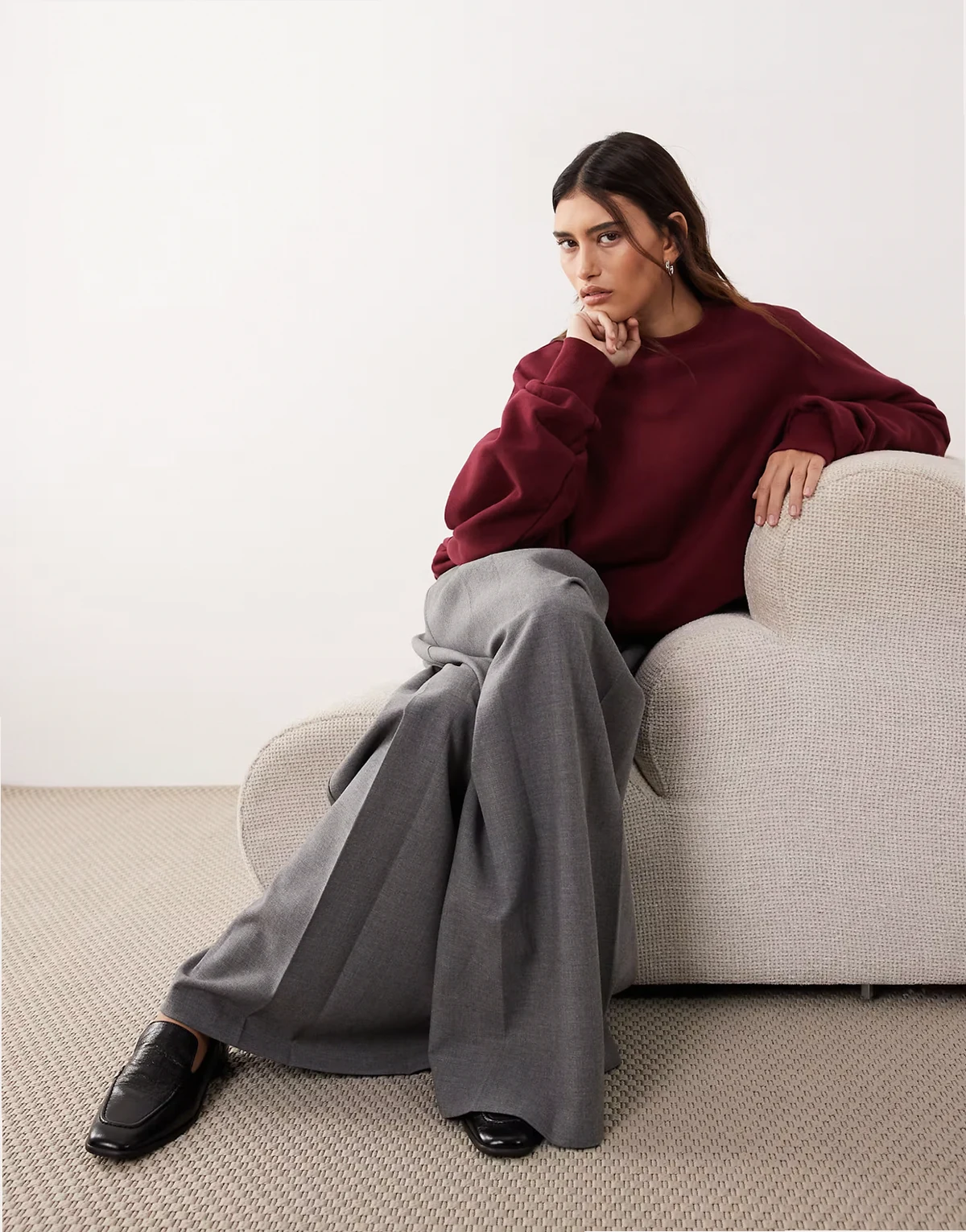 bubble hem sweatshirt in black cherry