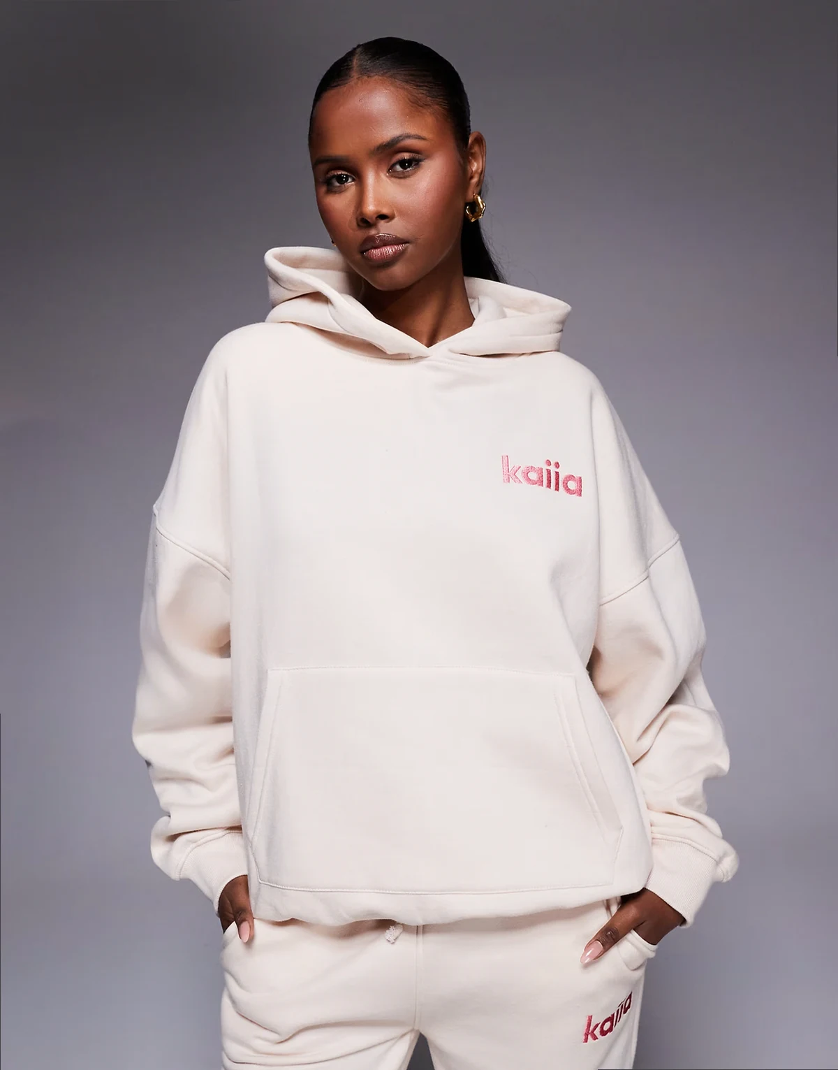 embroidered logo sweethearts sticker back graphic oversized hoodie in cream - part of a set