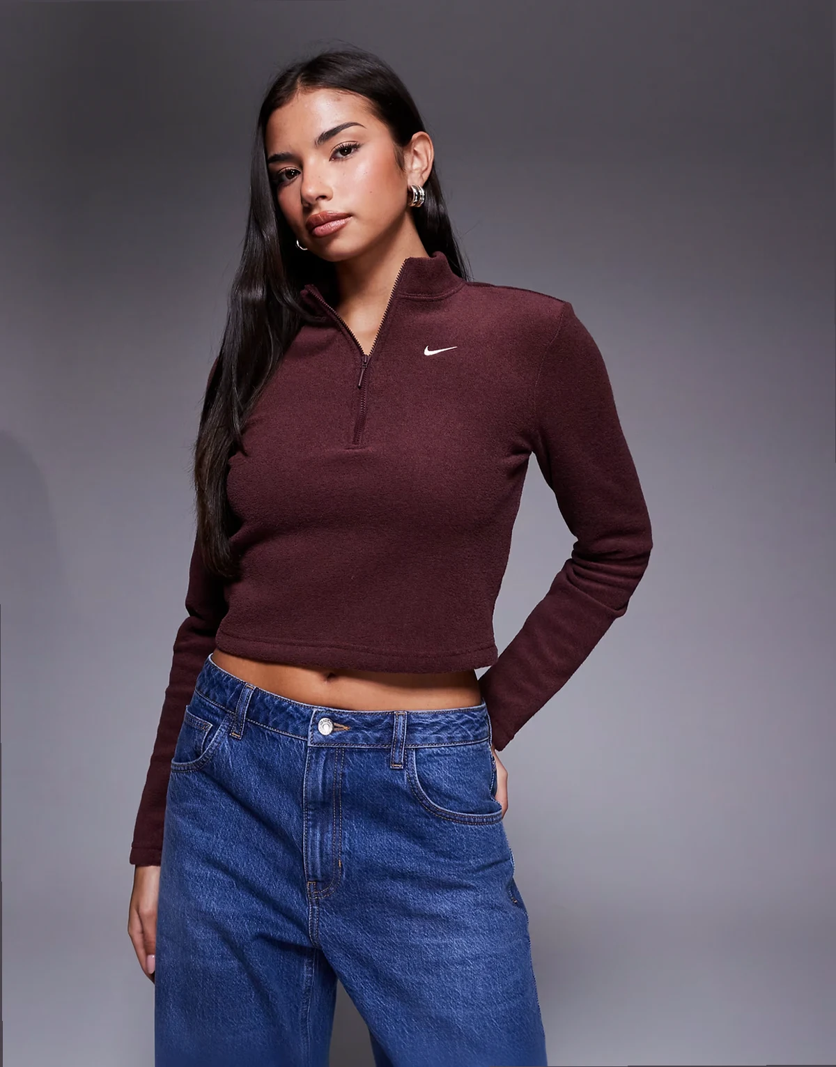 Phoenix Fleece plush half zip top in burgundy