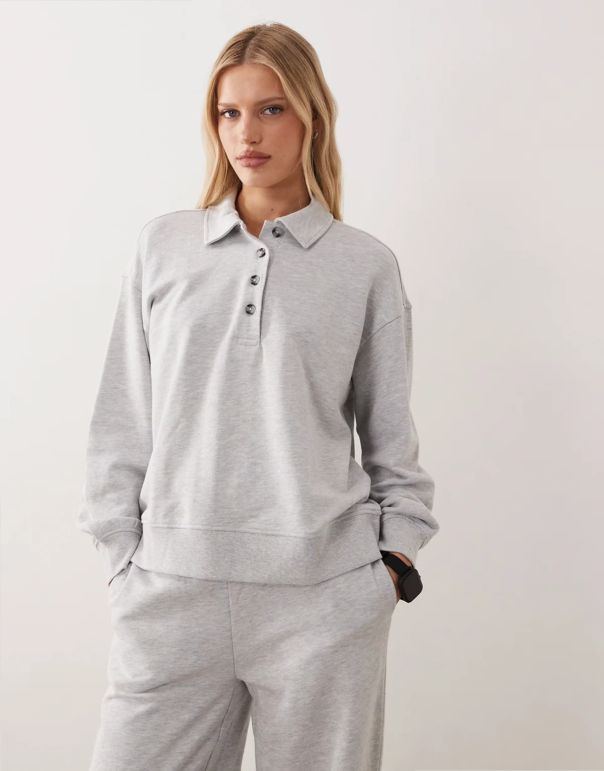 polo collar sweater in heather gray - part of a set