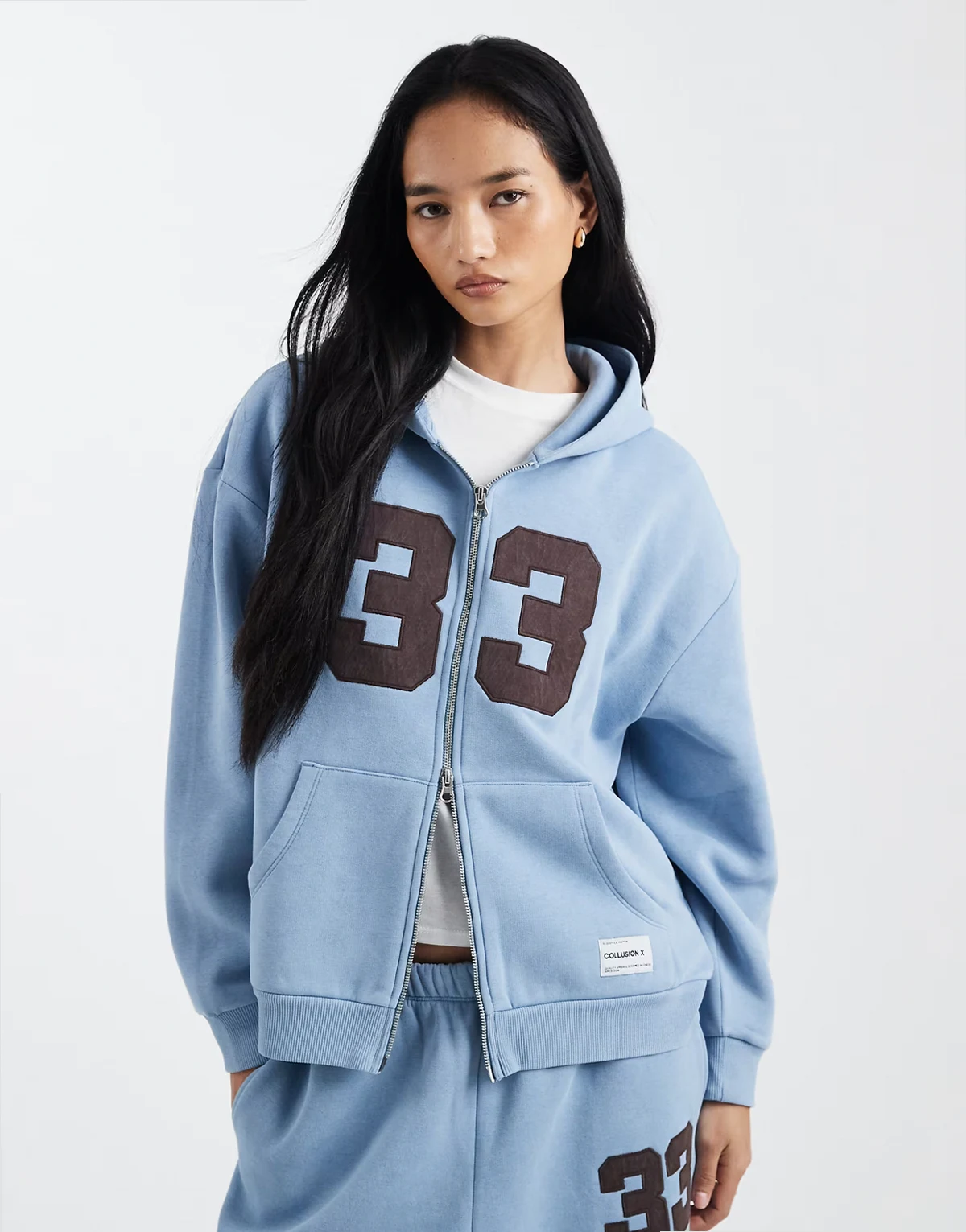 number zip up hoodie in blue - part of a set