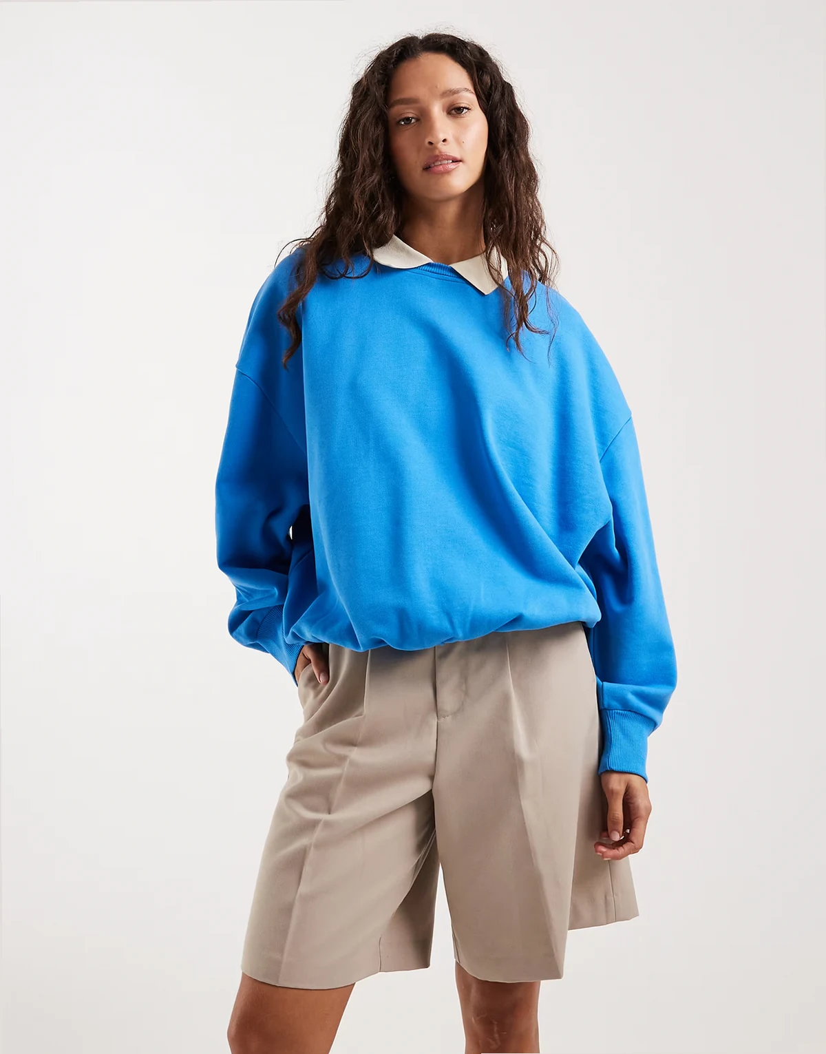 – Premium – Rugby-Sweatshirt in Blau mit Ballonsaum