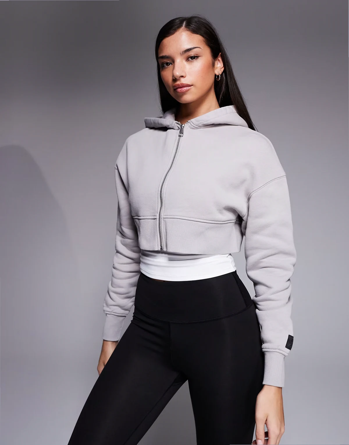 – Icon – Rest Day – Schwere, kastige Cropped-Kapuzenjacke aus Baumwolle in verwaschenem Aschgrau, 440 g/m²