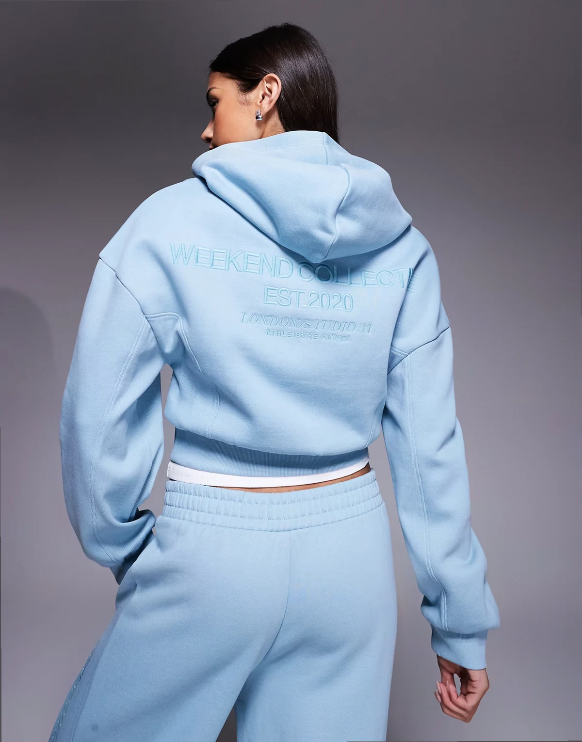Weekend Collective heavyweight zip up hoodie with ribbed panels in dusky blue - part of a set