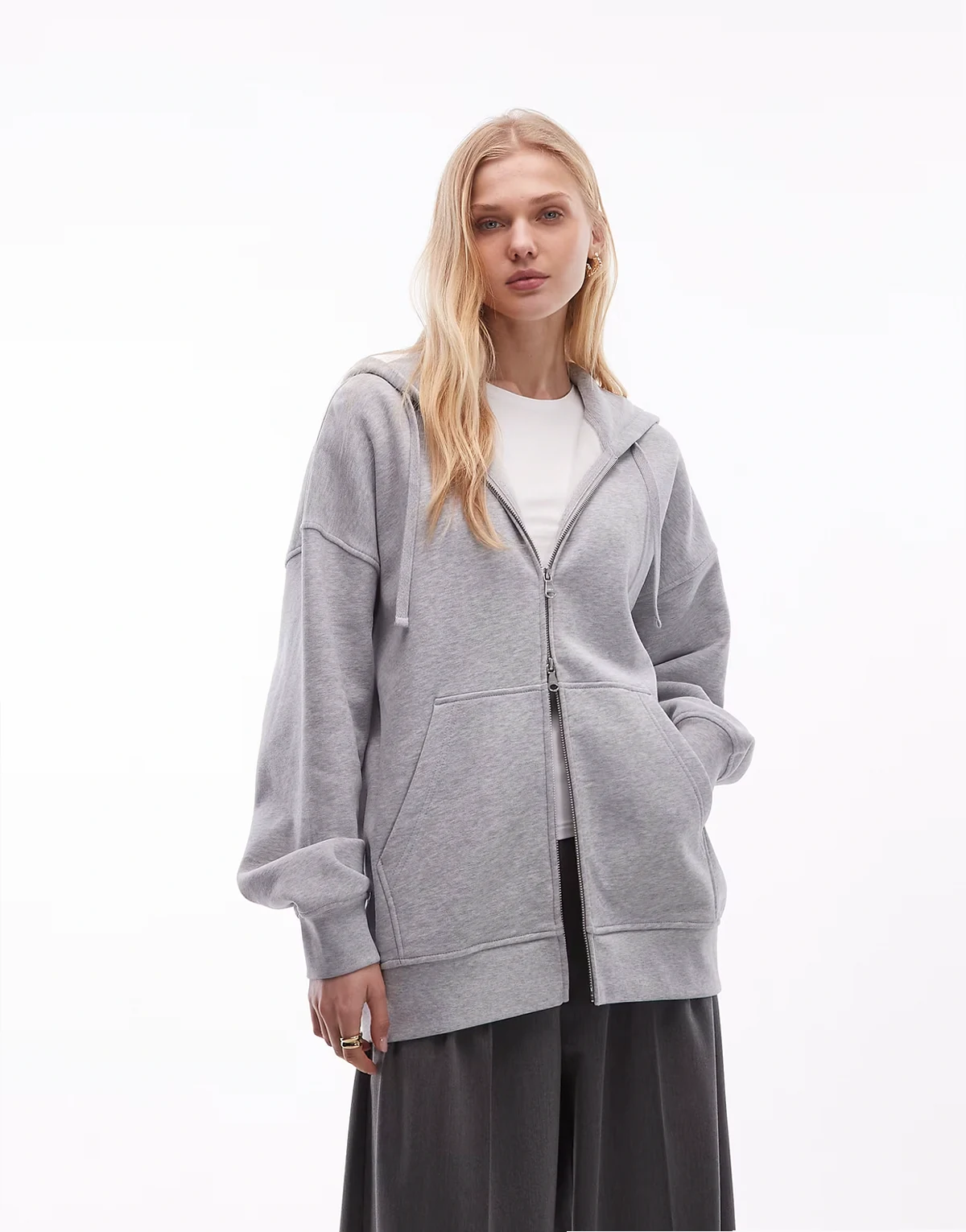 zip up heavyweight hoodie in heather gray