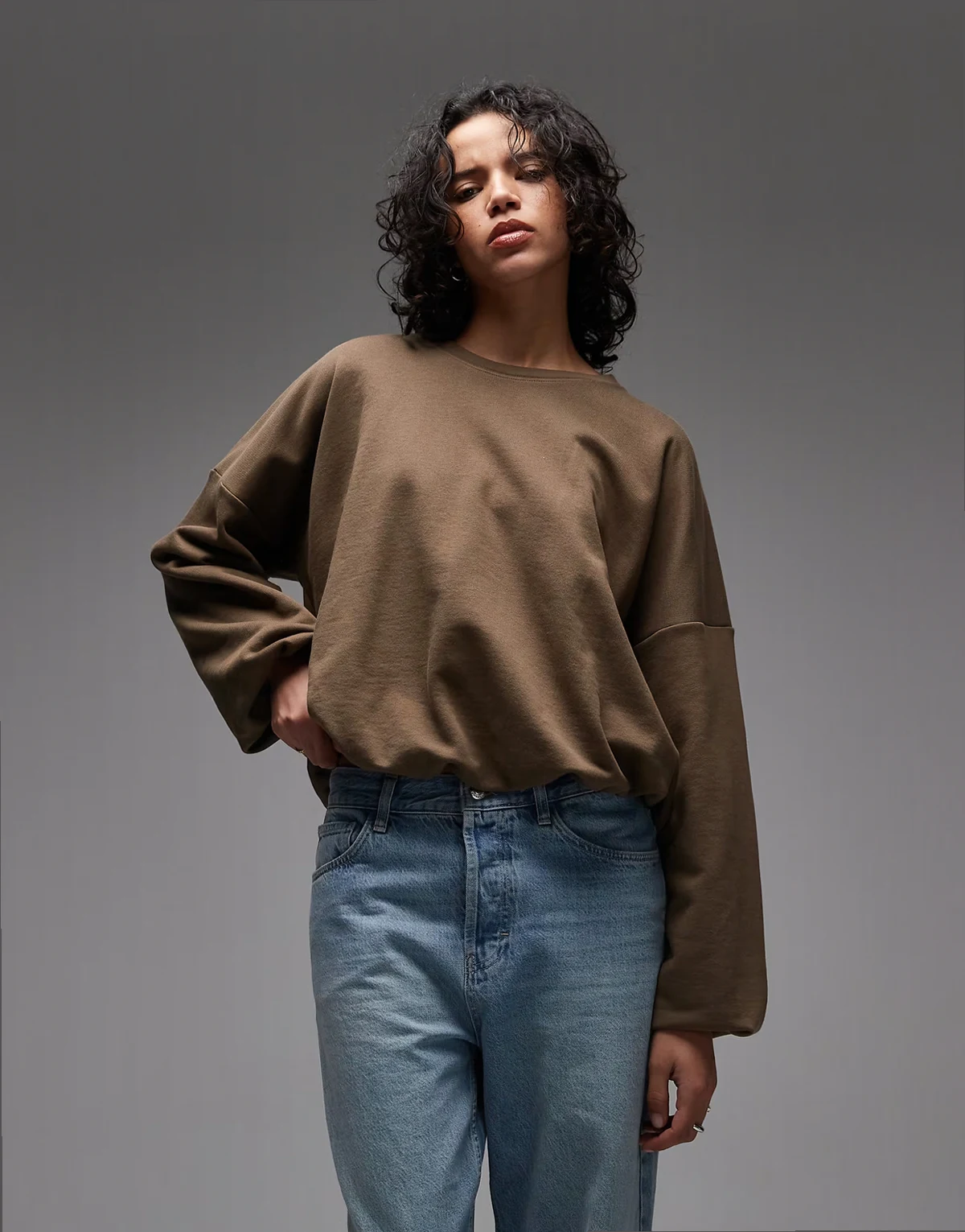 pure cotton sweatshirt in dark beige