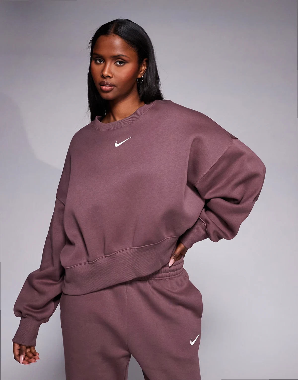 Phoenix Fleece oversized crew sweatshirt in brown