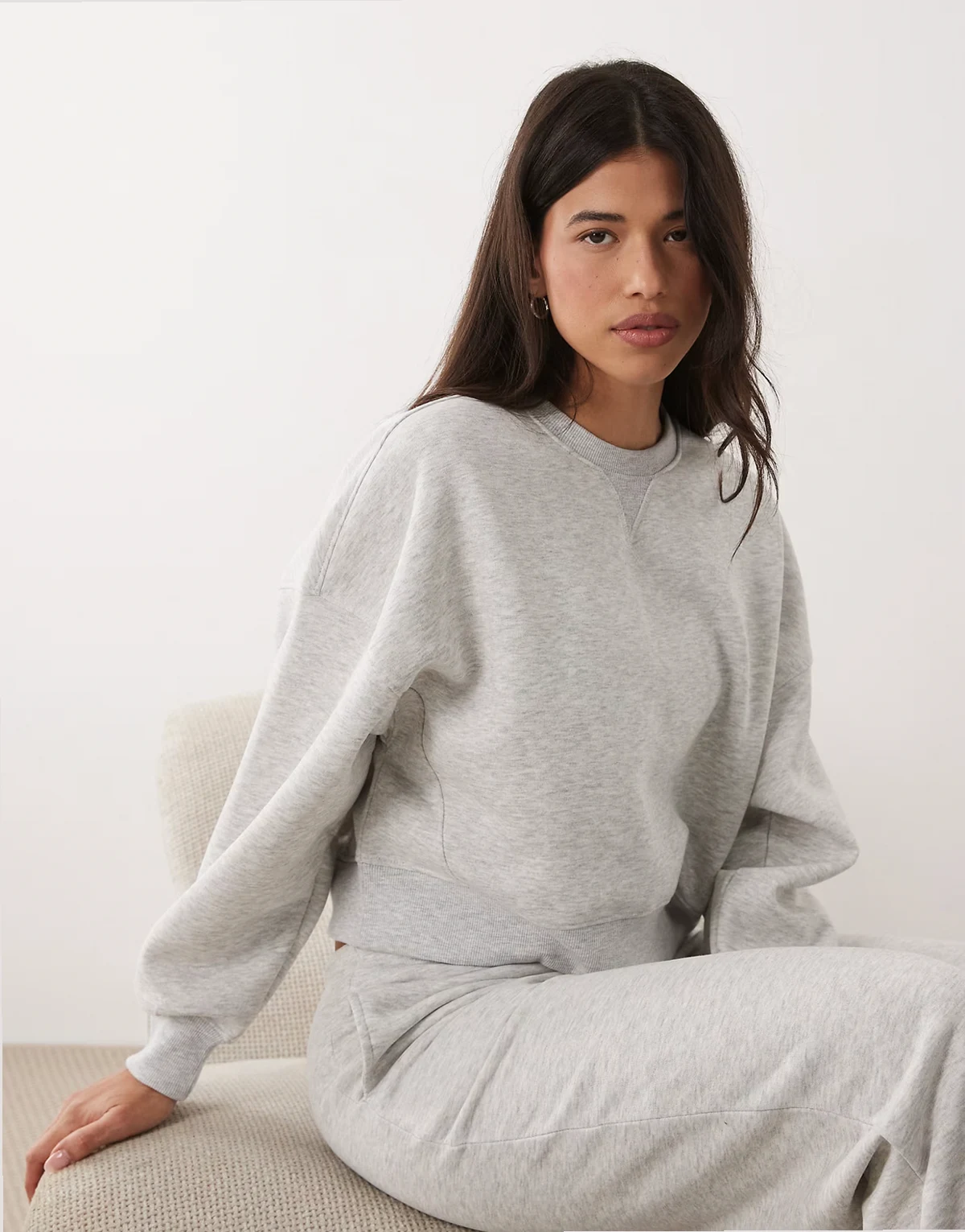 mix and match crew neck sweater in light heather gray