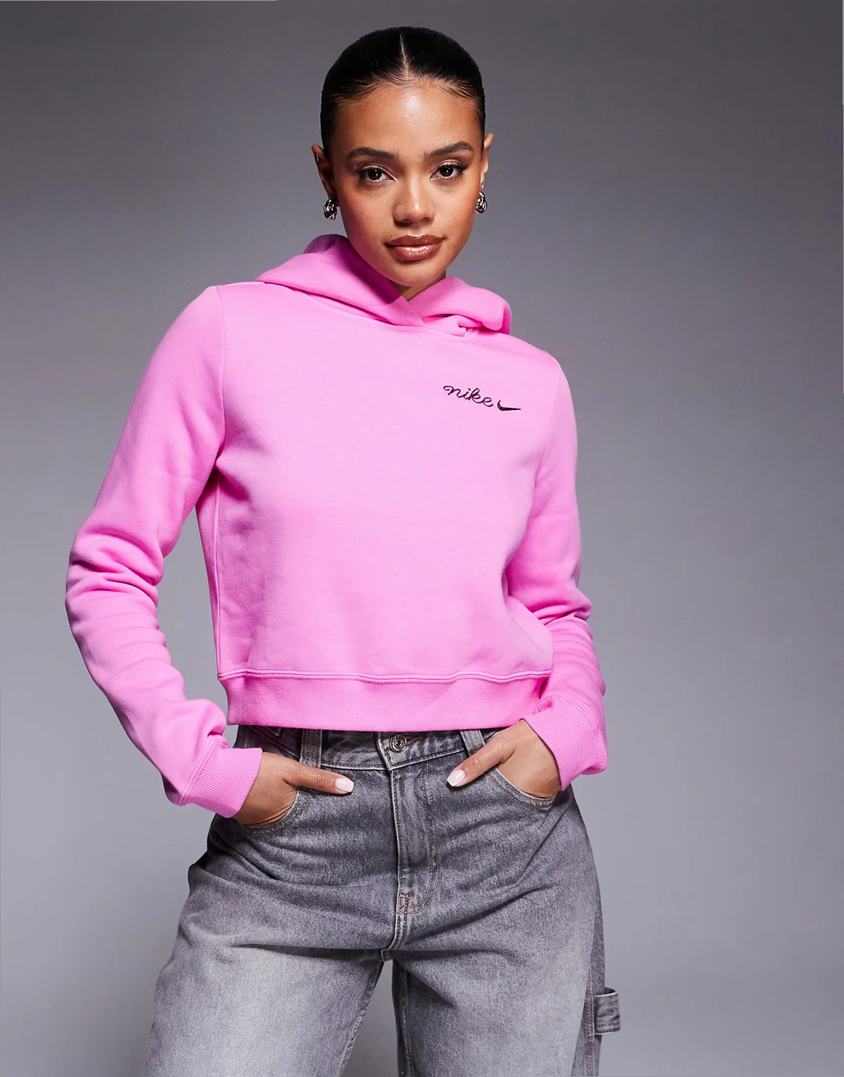 script logo shrunken hoodie in pink