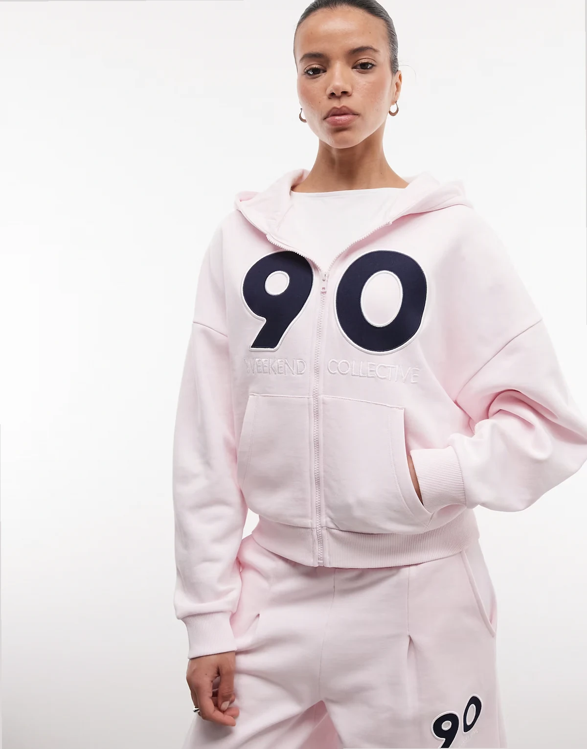 Weekend Collective oversized hoodie with appliqué graphic in baby pink - part of a set