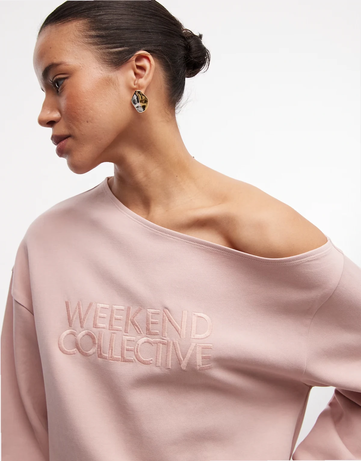 Weekend Collective interlock off-shoulder sweatshirt in dusky pink - part of a set