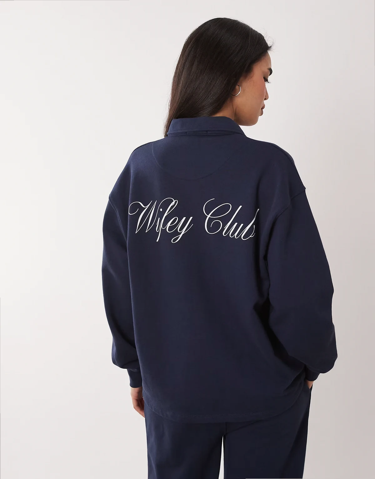 Bridal script 'Wifey Club' back print polo sweatshirt in navy - part of a set