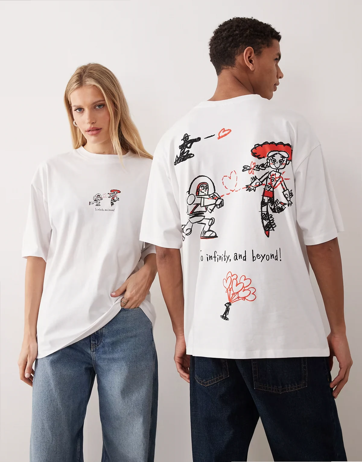 – Disney Pixar – Walentynki – Biały T-shirt unisex oversize z nadrukiem Toy Story