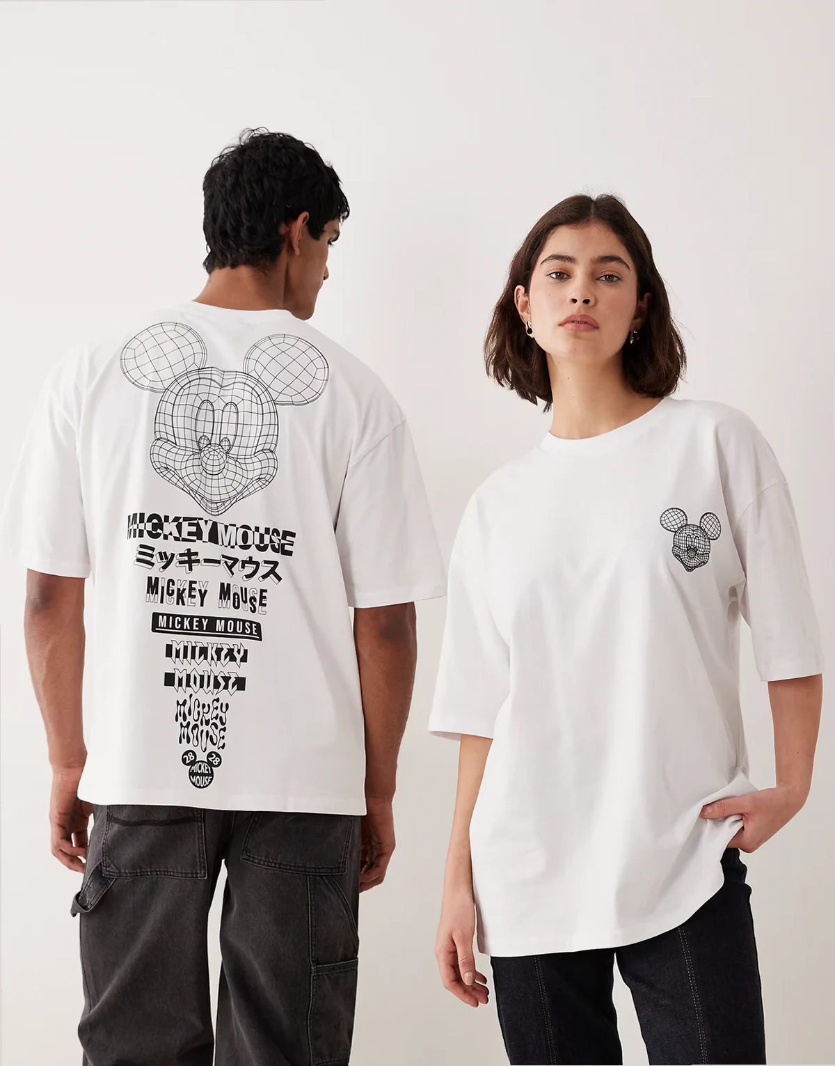 Disney – Biały T-shirt unisex o kroju oversize z nadrukiem z Myszką Miki