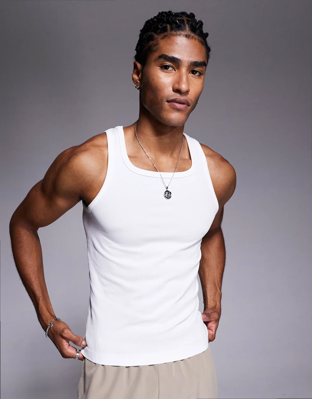 square neck slim fit seamless rib training tank top in white