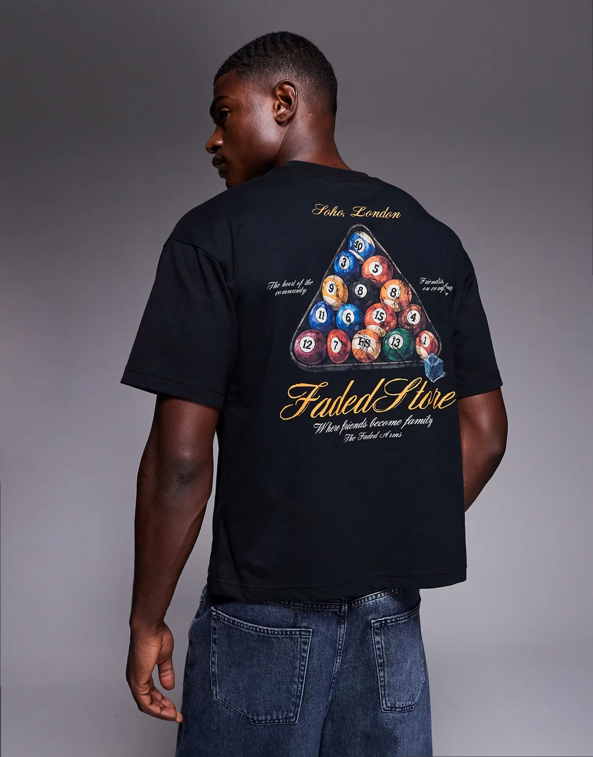 pool table back print tee in black